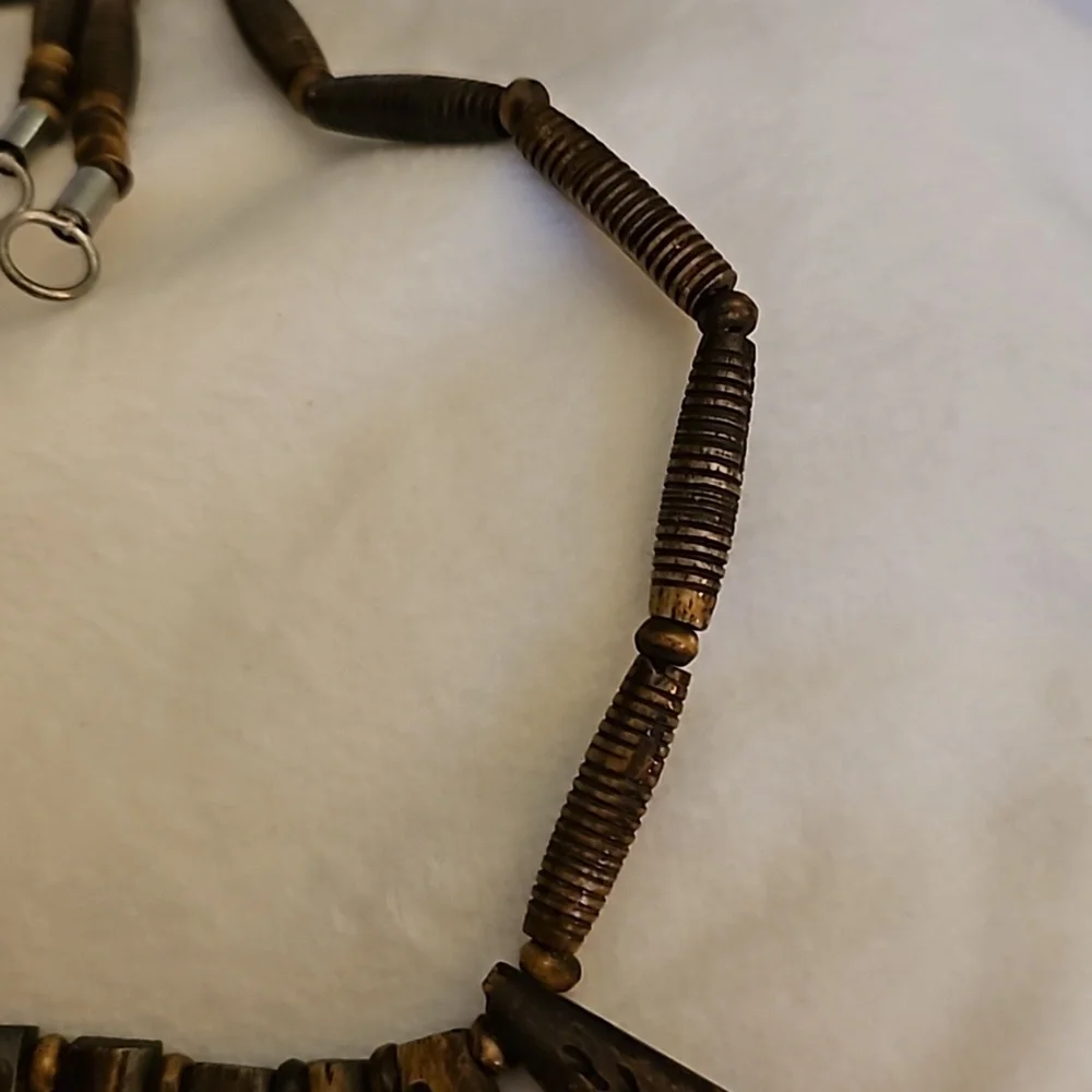 Vintage Estate Gorgeous Carved Bone Bib Beaded Long Necklace